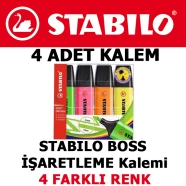 STABILO 70/4 BOSS ORIGINAL, 4'lü set Sarı-Turuncu-Kırmızı- Yeşil Fosforlu REN...